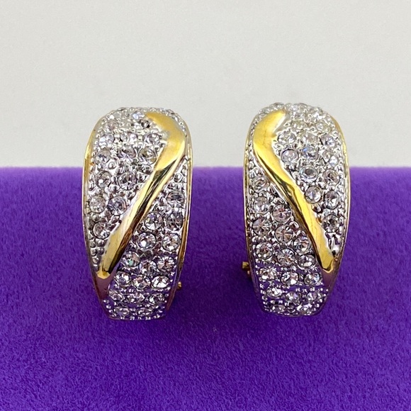 Jewelry - 💛 Classic Gold Plated Crystal Pavé "S" Curve Hoop Earrings | Golden Radiance